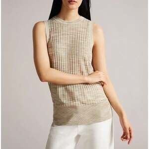 Ted Baker Natural Tan Ribbed Stretch Knit Tank Top Size 1 (US 4)